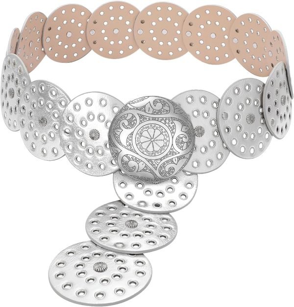 81MzScIDNNL._AC_SL1500 Jngrtsyjvip Fashion Western Belts for Women Wide Hollow Disc Leather Belt Cowgirl Waist Belt for Jeans Dresses with Metal Buckle