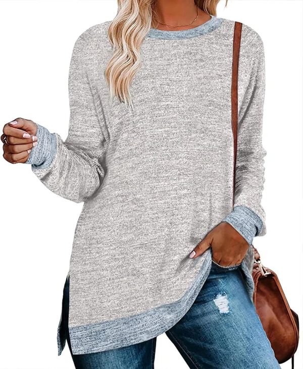 81NKdgz0TCL._AC_SL1500 Jngrtsyjvip Fashion Womens Crewneck Pullovers Color Block Long Sleeve Side Split Tunic Tops