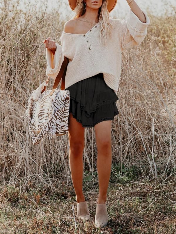 Jngrtsyjvip Fashion Shorts for Women Casual Boho Ruffle Tiered Skorts High Waist Mini Skirts Golf Tennis Crochet Shorts