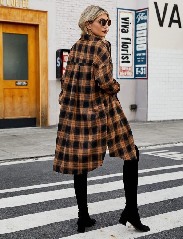 Jngrtsyjvip Fashion   Women's Button Down Flannel Shirts Plaid Shacket Long Sleeve Collared Long Jacket Coats