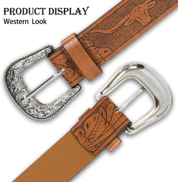 Jngrtsyjvip Fashion  Adjustable-Vintage-Western-Cowboy-Belt Women Men - Cowboy-Style Engraved-Buckle Belt for Jeans Pants Dresses