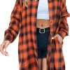 Jngrtsyjvip Fashion   Women's Button Down Flannel Shirts Plaid Shacket Long Sleeve Collared Long Jacket Coats