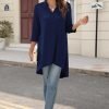 Jngrtsyjvip Fashion   Women's 3/4 Sleeve Notch V Neck High Low Loose Fit Long Tunic Tops Shirts Blouses M-3XL