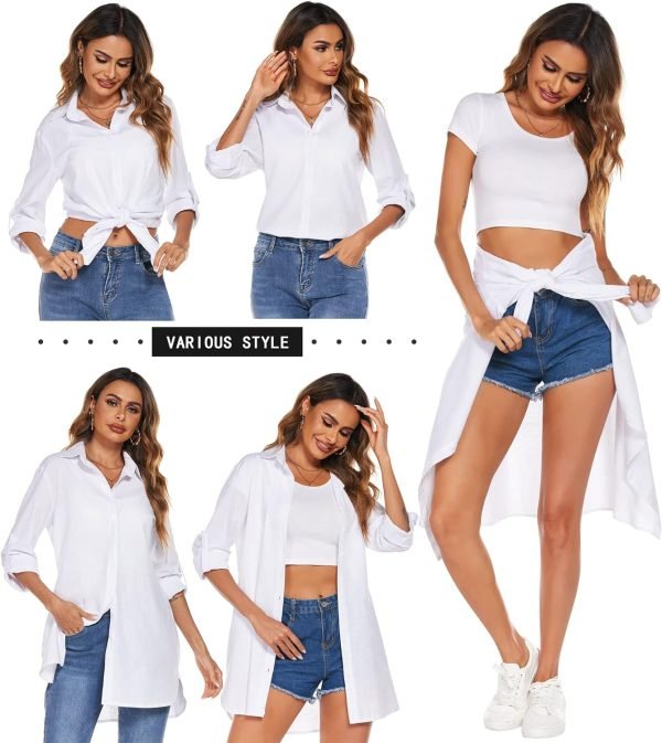 Jngrtsyjvip Fashion   Women Boyfriend Shirts Button Down Long Sleeve Blouse Cuffed Sleeve Collared Shirt