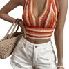 Jngrtsyjvip Fashion Women's Striped Colorblock Tie Backless V Neck Knitted Crop Halter Top