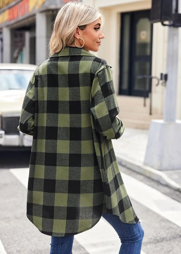 Jngrtsyjvip Fashion   Flannel for Women 2024 Fall Fashion Long Sleeve Plaid Button Down Shirts Shacket Blouse Top with Pockets