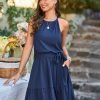 Jngrtsyjvip Fashion Women's 2024 Summer Dress Halter Casual Beach Vacation Outfits Hawaiian Dresses Ruffle Belted Sundress with Pockets