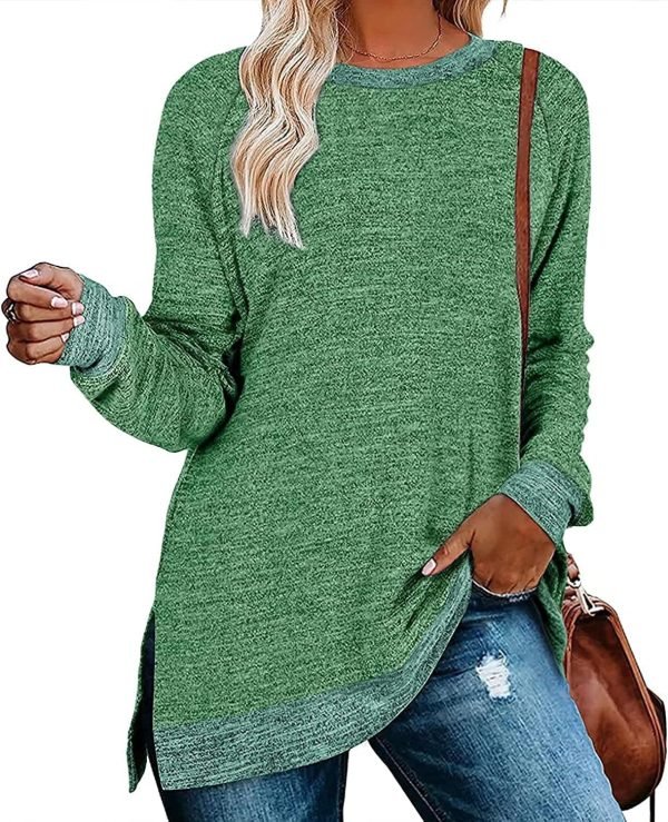 81_mPK8TdtL._AC_SL1500 Jngrtsyjvip Fashion Womens Crewneck Pullovers Color Block Long Sleeve Side Split Tunic Tops