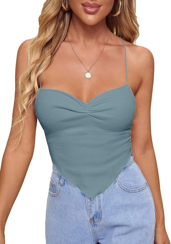 Jngrtsyjvip Fashion Women's Criss Cross Backless Strappy Asymmetrical Hem Crop Cami Top
