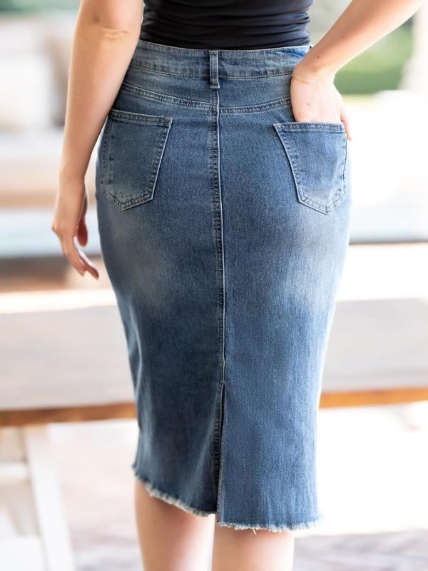 Jngrtsyjvip Fashion Women's Casual Jean Skirt High Waist Back Slit Stretch Denim Skirts