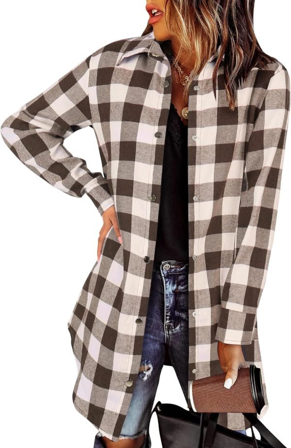 Jngrtsyjvip Fashion   Flannel for Women 2024 Fall Fashion Long Sleeve Plaid Button Down Shirts Shacket Blouse Top with Pockets