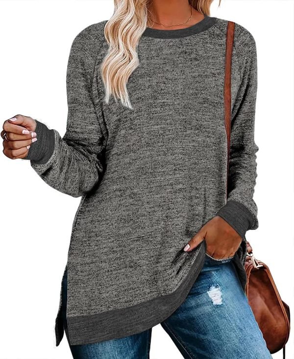 81dyxjhecjL._AC_SL1500 Jngrtsyjvip Fashion Womens Crewneck Pullovers Color Block Long Sleeve Side Split Tunic Tops