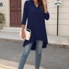 Jngrtsyjvip Fashion   Women's 3/4 Sleeve Notch V Neck High Low Loose Fit Long Tunic Tops Shirts Blouses M-3XL