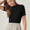 Jngrtsyjvip Fashion Women's Casual Basic Mock Neck Short Sleeve Rib Knit Tee Top