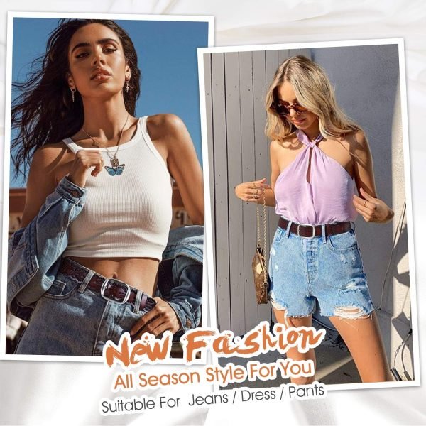 Jngrtsyjvip Fashion  Women’s Hollow Flower Leather Belt for Jeans Pants Wide Belt for Ladies