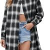 Jngrtsyjvip Fashion   Women's Button Down Flannel Shirts Plaid Shacket Long Sleeve Collared Long Jacket Coats