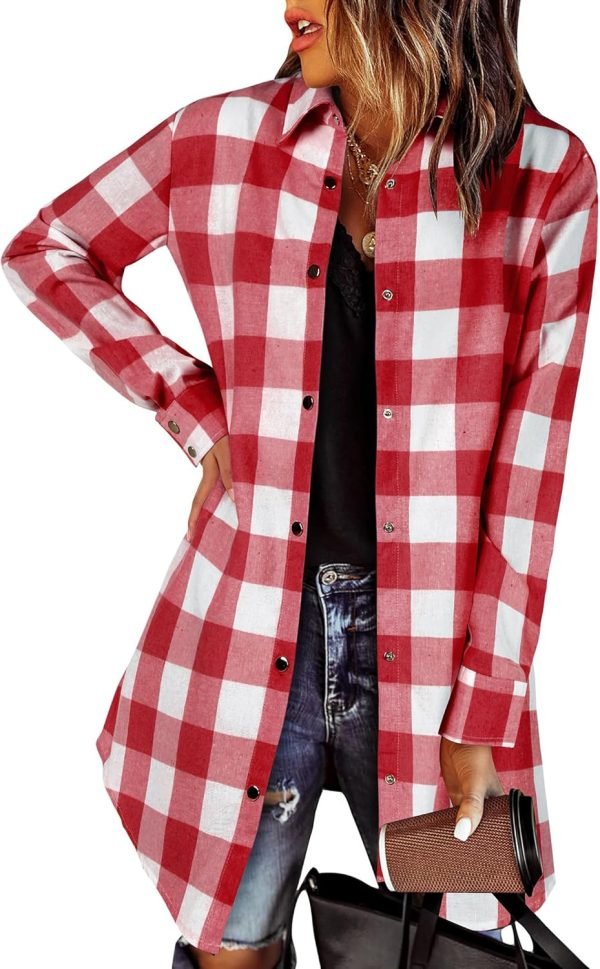 Jngrtsyjvip Fashion   Flannel for Women 2024 Fall Fashion Long Sleeve Plaid Button Down Shirts Shacket Blouse Top with Pockets