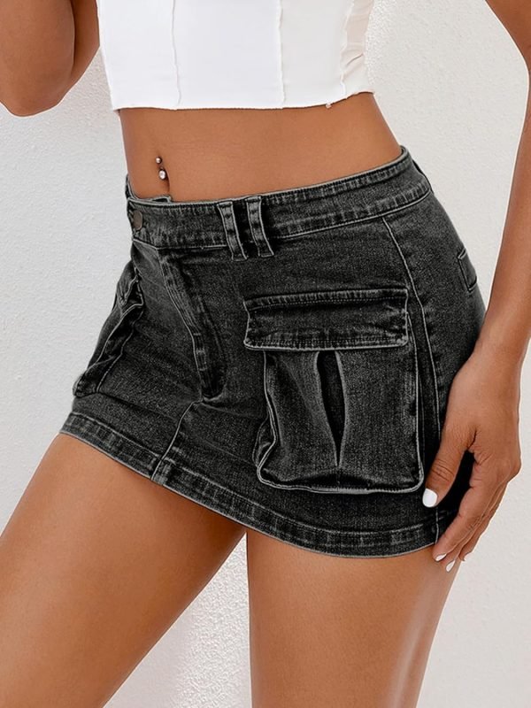 81jTiQ4CiwL._AC_SL1500 Jngrtsyjvip Fashion Women's Low Waist Mini Cargo Skirt Y2K, High-Stretch Bodycon Button Denim Skirt with Pockets