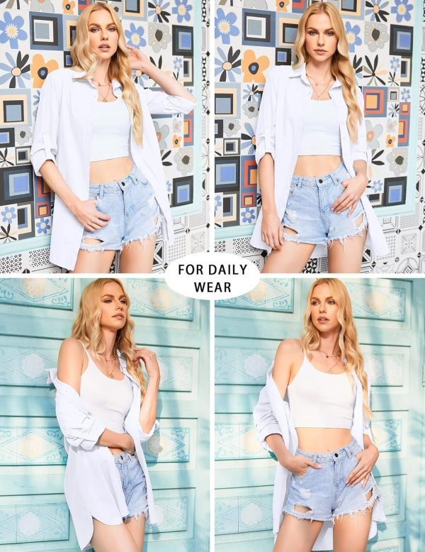 Jngrtsyjvip Fashion   Women Boyfriend Shirts Button Down Long Sleeve Blouse Cuffed Sleeve Collared Shirt