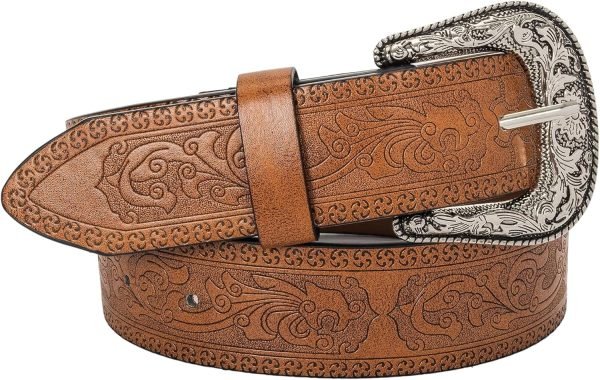 Jngrtsyjvip Fashion  Adjustable-Vintage-Western-Cowboy-Belt Women Men - Cowboy-Style Engraved-Buckle Belt for Jeans Pants Dresses