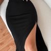Jngrtsyjvip Fashion  Women's High Waist Slit Hem Rib Knit Midi Bodycon Skirt