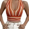 Jngrtsyjvip Fashion Women's Striped Colorblock Tie Backless V Neck Knitted Crop Halter Top