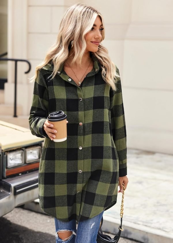 Jngrtsyjvip Fashion   Flannel for Women 2024 Fall Fashion Long Sleeve Plaid Button Down Shirts Shacket Blouse Top with Pockets