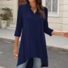 Jngrtsyjvip Fashion   Women's 3/4 Sleeve Notch V Neck High Low Loose Fit Long Tunic Tops Shirts Blouses M-3XL