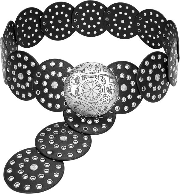 81q2_dqFKIL._AC_SL1500 Jngrtsyjvip Fashion Western Belts for Women Wide Hollow Disc Leather Belt Cowgirl Waist Belt for Jeans Dresses with Metal Buckle