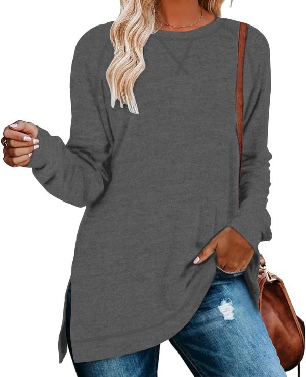 Jngrtsyjvip Fashion  Womens Casual Long Sleeve T Shirts Casual Blouses Trendy Tops Side Split Tunics