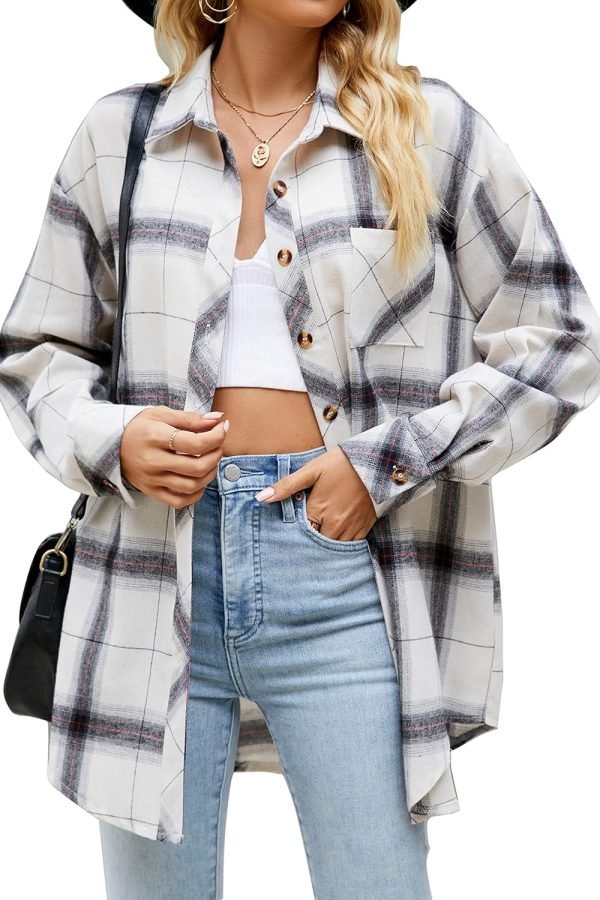 Jngrtsyjvip Fashion   Womens Button Down Flannel Shirts Long Sleeve Plaid Shackets Business Casual Blouse Top