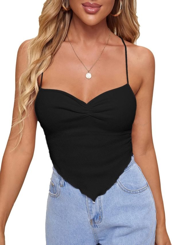 Jngrtsyjvip Fashion Women's Criss Cross Backless Strappy Asymmetrical Hem Crop Cami Top