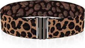 81uD35W9lcL._AC_SL1500 Jngrtsyjvip FashionWomen Stretch Waist Belts, Skinny Elastic Wide Waistband Leopard Print Retro Dress Tuck Belt, Interlock Buckle