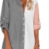 Jngrtsyjvip Fashion   Women Boyfriend Shirts Button Down Long Sleeve Blouse Cuffed Sleeve Collared Shirt