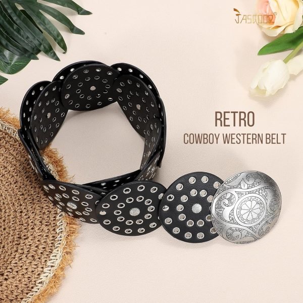 81vqx6vn-nL._AC_SL1500 Jngrtsyjvip Fashion Western Belts for Women Wide Hollow Disc Leather Belt Cowgirl Waist Belt for Jeans Dresses with Metal Buckle