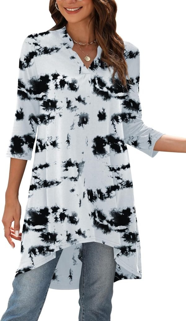 Jngrtsyjvip Fashion   Women's 3/4 Sleeve Notch V Neck High Low Loose Fit Long Tunic Tops Shirts Blouses M-3XL