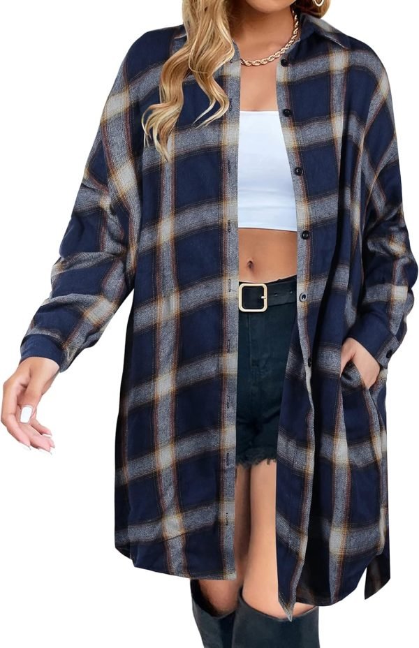Jngrtsyjvip Fashion   Women's Button Down Flannel Shirts Plaid Shacket Long Sleeve Collared Long Jacket Coats