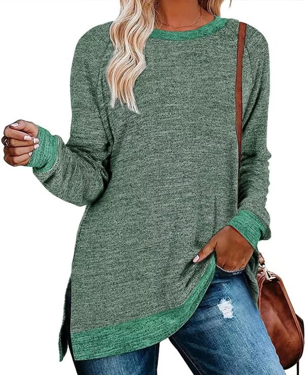 81yNwEJDIVL._AC_SL1500 Jngrtsyjvip Fashion Womens Crewneck Pullovers Color Block Long Sleeve Side Split Tunic Tops