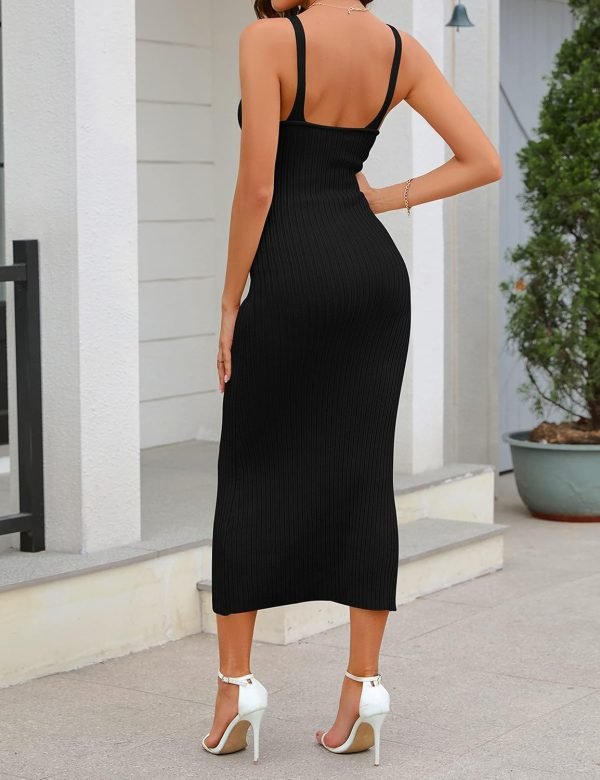 Jngrtsyjvip Fashion  Womens 2024 Summer V Neck Knit Midi Dress Bodycon Sleeveless Ribbed Sweater Dresses