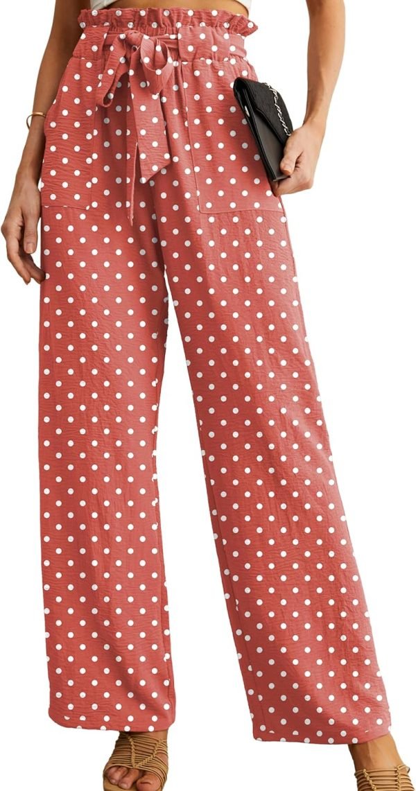 Jngrtsyjvip FashionI  Women's Wide Leg Pants with Pockets High Waist Adjustable Knot Loose Casual Trousers Business Work Casual Pants