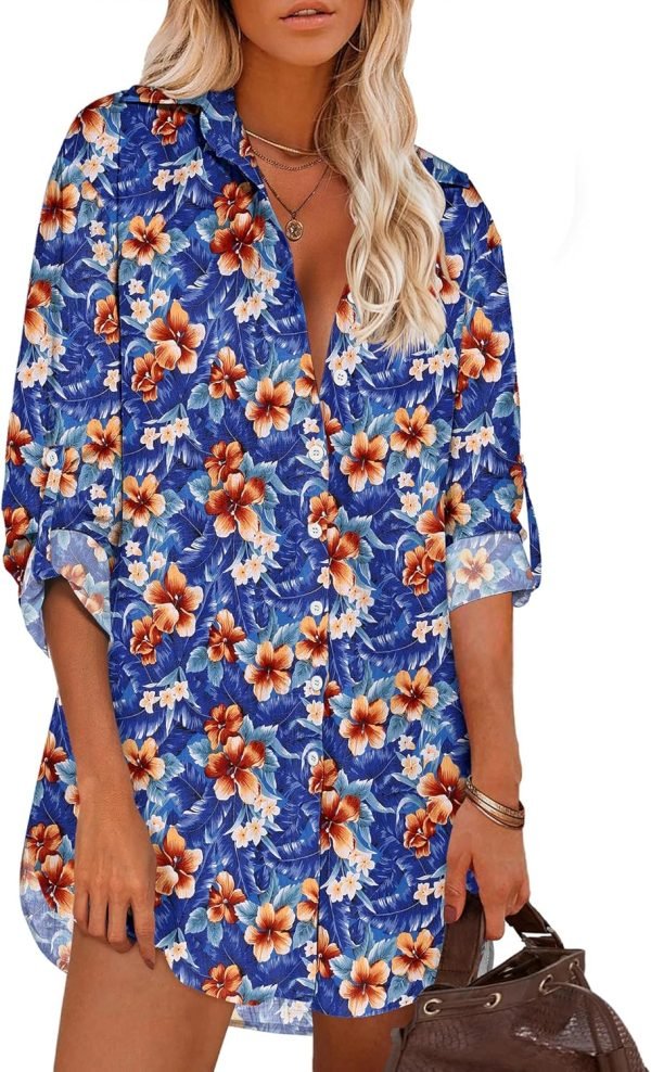 Jngrtsyjvip Fashion   Women Boyfriend Shirts Button Down Long Sleeve Blouse Cuffed Sleeve Collared Shirt