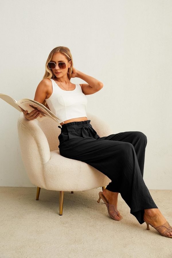 Jngrtsyjvip FashionI  Women's Wide Leg Pants with Pockets High Waist Adjustable Knot Loose Casual Trousers Business Work Casual Pants