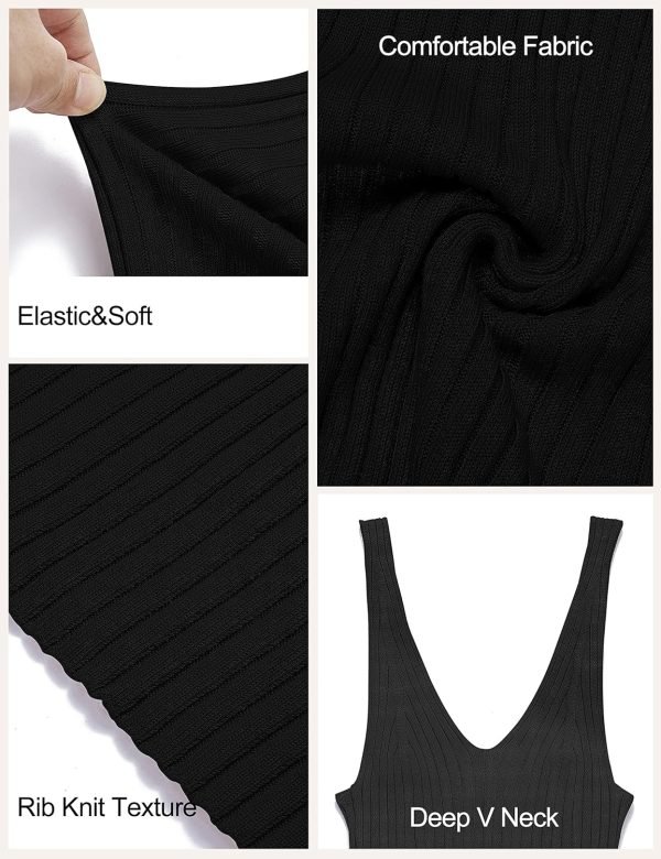 Jngrtsyjvip Fashion  Womens 2024 Summer V Neck Knit Midi Dress Bodycon Sleeveless Ribbed Sweater Dresses