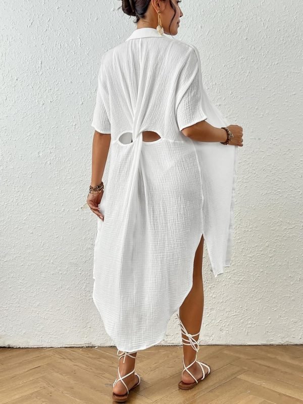 Jngrtsyjvip Fashion  Women's Swimwear Cover ups Beach button shirts Blouse Button Down Shirt Dresses Beach Cover ups for Women