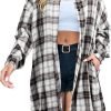 Jngrtsyjvip Fashion   Women's Button Down Flannel Shirts Plaid Shacket Long Sleeve Collared Long Jacket Coats
